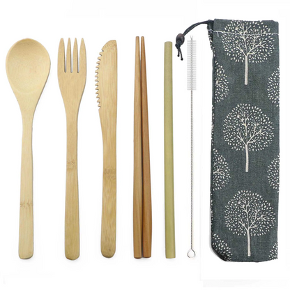 Bamboo Cutlery Set – Eco-Friendly, Reusable, & Travel-Ready Sustainable Utensils