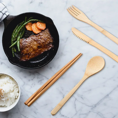Bamboo Cutlery Set – Eco-Friendly, Reusable, & Travel-Ready Sustainable Utensils